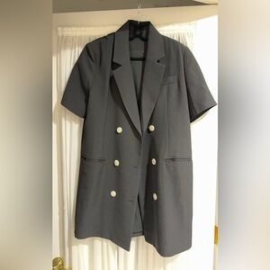 Gray Double-Breasted Blazer with White Buttons